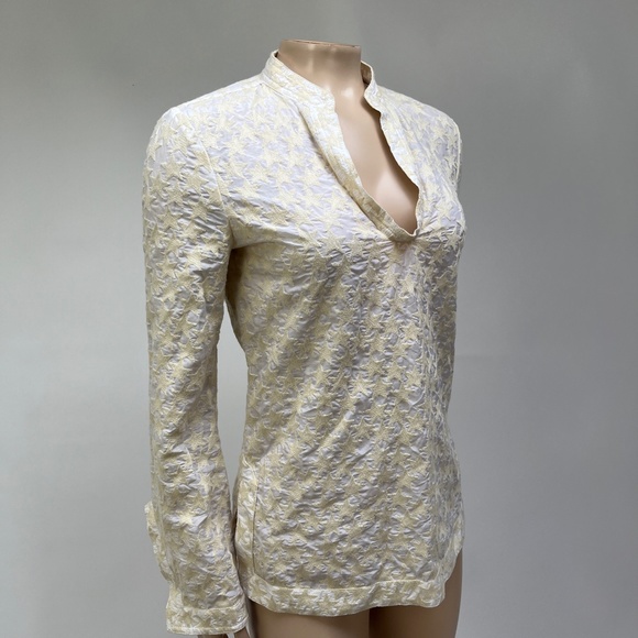 TORY BURCH Women's Shirt 0 Small Blouse Embroidered Stars cream L/S Top GG23 - Picture 4 of 6